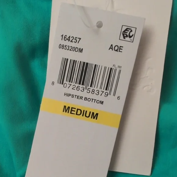 NWT Becca Hipster Turquoise Aqua Sea Bikini Bottom Jade Ring Accents - Size M - Picture 5 of 7